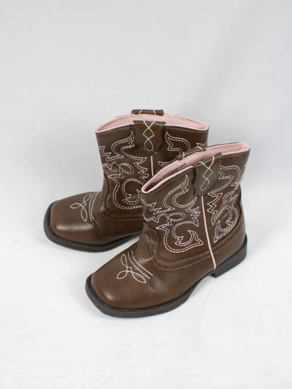 Wonder Nation Toddler Girls Brown Cowboy Boots Pink White Western Stitching Sz 8